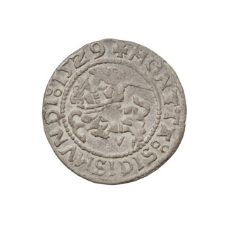 Lithuanian half-grosz, Sigismund I the Old (King of Poland; 1506–1548). Obverse: Pogon (Lithuanian