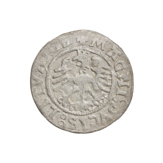 Lithuanian half-grosz, Sigismund I the Old (king of Poland; 1506–1548). Obverse: Pogon (Lithuanian
