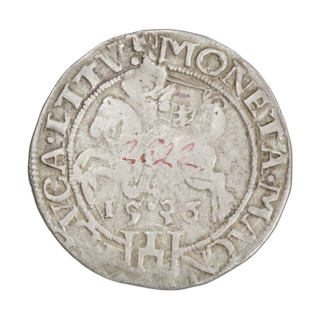 Lithuanian grosz, Sigismund I the Old (King of Poland; 1506–1548). Obverse: Polish crowned eagle;