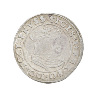 Prussian grosz, Sigismund I the Old (King of Poland; 1506–1548). Obverse: Crowned male bust in