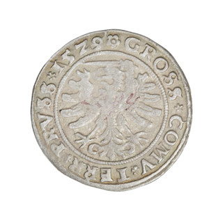 Prussian grosz, Sigismund I the Old (King of Poland; 1506–1548). Obverse: Crowned male bust in