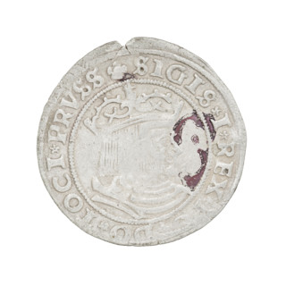 Prussian grosz, Sigismund I the Old (King of Poland; 1506–1548). R8 (rarity). Obverse: Crowned male