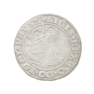 Prussian grosz, Sigismund I the Old (King of Poland; 1506–1548). Obverse: Crowned male bust in