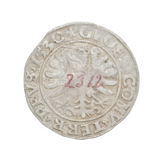 Prussian grosz, Sigismund I the Old (King of Poland; 1506–1548). Obverse: crowned male bust in