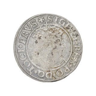 Prussian grosz, Sigismund I the Old (King of Poland; 1506–1548). Obverse: Crowned male bust in