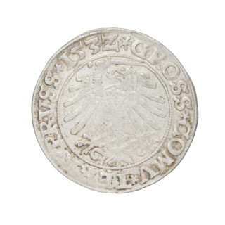 Prussian grosz, Sigismund I the Old (King of Poland; 1506–1548). R8 (rarity). Features eagles,
