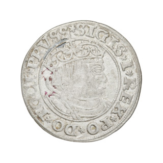 Prussian grosz, Sigismund I the Old (King of Poland; 1506–1548). Obverse: Crowned male bust in