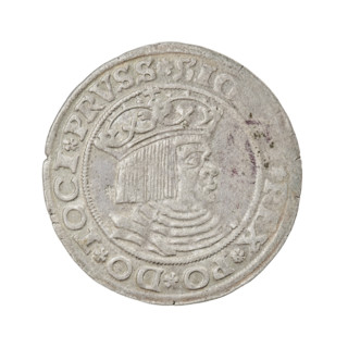 Prussian grosz, Sigismund I the Old (King of Poland; 1506–1548). R8 (rarity). Obverse: Crowned male