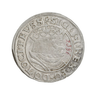 Prussian grosz, Sigismund I the Old (King of Poland; 1506–1548). Obverse: Crowned male bust in