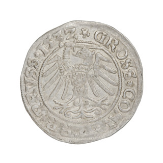 Prussian grosz, Sigismund I the Old (King of Poland; 1506–1548). Obverse: Crowned male bust in