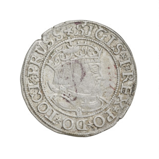 Prussian grosz, Sigismund I the Old (King of Poland; 1506–1548). Obverse: Crowned male bust in