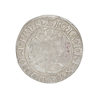 Prussian grosz, Sigismund I the Old (King of Poland; 1506–1548). Obverse: Crowned male bust in