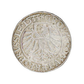 Prussian grosz, Sigismund I the Old (King of Poland; 1506–1548). Obverse: Crowned male bust in