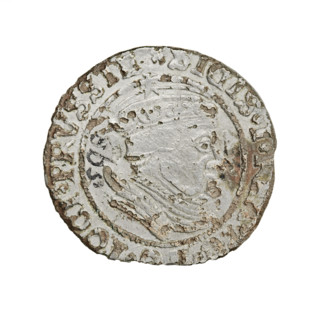 Prussian grosz, Sigismund I the Old (King of Poland; 1506–1548). Obverse: Crowned male bust in