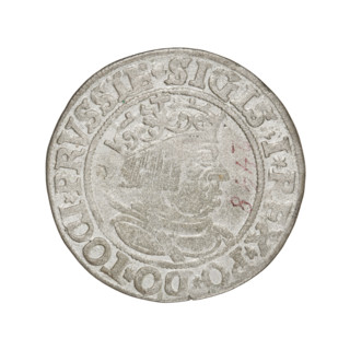 Prussian grosz, Sigismund I the Old (King of Poland; 1506–1548). Obverse: crowned male bust in