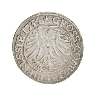 Prussian grosz, Sigismund I the Old (King of Poland; 1506–1548). Obverse: Crowned male bust in