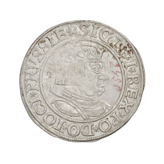 Prussian grosz, Sigismund I the Old (King of Poland; 1506–1548). Obv.: Crowned male bust in profile