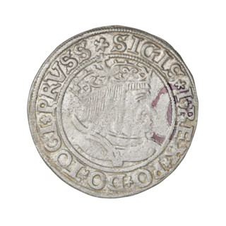 Prussian grosz, Sigismund I the Old (King of Poland; 1506–1548). Obverse: Crowned male bust in