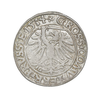 Prussian grosz, Sigismund I the Old (King of Poland; 1506–1548). Obverse: Crowned male bust in