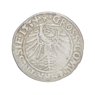 Prussian grosz, Sigismund I the Old (King of Poland; 1506–1548). Obverse: Crowned male bust in