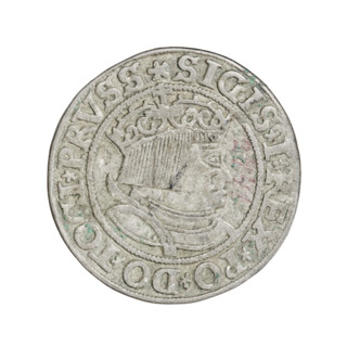 Prussian grosz, Sigismund I the Old (King of Poland; 1506–1548). Obverse: Crowned male bust in