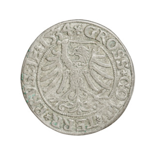 Prussian grosz, Sigismund I the Old (King of Poland; 1506–1548). Obverse: Crowned male bust in