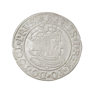 Prussian grosz, Sigismund I the Old (King of Poland; 1506–1548). Obverse: Crowned male bust in