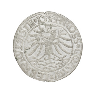 Prussian grosz, Sigismund I the Old (King of Poland; 1506–1548). Obverse: Crowned male bust in
