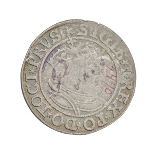 Prussian grosz, Sigismund I the Old (King of Poland; 1506–1548). Obverse: Crowned male bust in