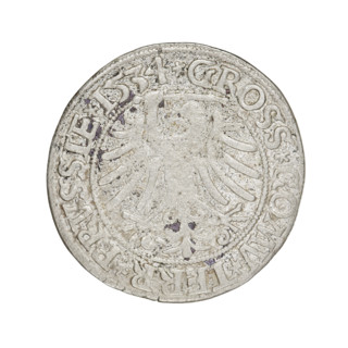 Prussian grosz, Sigismund I the Old (King of Poland; 1506–1548). Obverse: Crowned male bust in