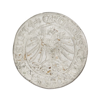 Prussian grosz, Sigismund I the Old (King of Poland; 1506–1548). Obverse: Crowned male bust in