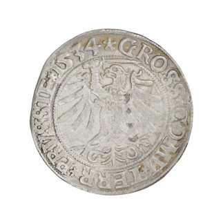 Prussian grosz, Sigismund I the Old (King of Poland; 1506–1548). Obverse: Crowned male bust in