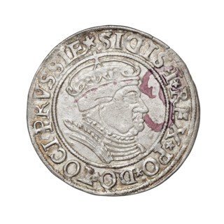 Prussian grosz, Sigismund I the Old (King of Poland; 1506–1548). Obverse: Crowned male bust in