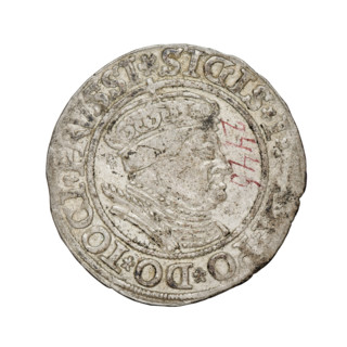 Prussian grosz, Sigismund I the Old (King of Poland; 1506–1548). Obverse: Crowned male bust in