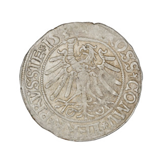 Prussian grosz, Sigismund I the Old (King of Poland; 1506–1548). Obverse: crowned male bust in