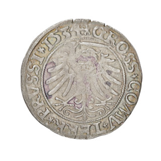 Prussian grosz, Sigismund I the Old (King of Poland; 1506–1548). Obverse: Crowned male bust in
