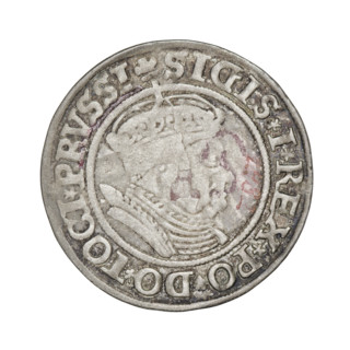 Prussian grosz, Sigismund I the Old (King of Poland; 1506–1548). Obverse: Crowned male bust in