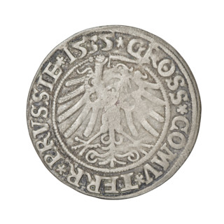 Prussian grosz, Sigismund I the Old (King of Poland; 1506–1548). Obverse: Crowned male bust in
