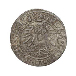 Prussian grosz - forgery; Sigismund I the Old (King of Poland; 1506–1548) (for the original);