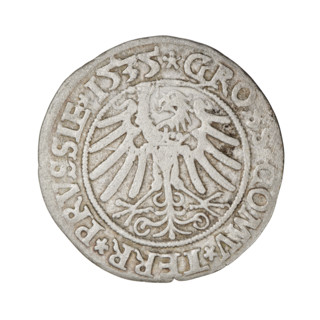 Prussian grosz, Sigismund I the Old (King of Poland; 1506–1548). Obverse: Crowned male bust in