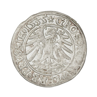 Prussian grosz, Sigismund I the Old (King of Poland; 1506–1548). Obverse: Crowned male bust in