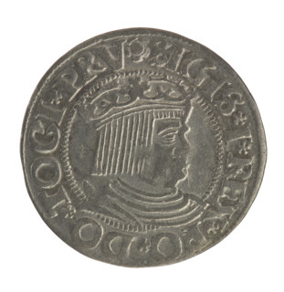 Gdansk grosz, Sigismund I the Old (King of Poland; 1506–1548). Obverse: Crowned male bust in