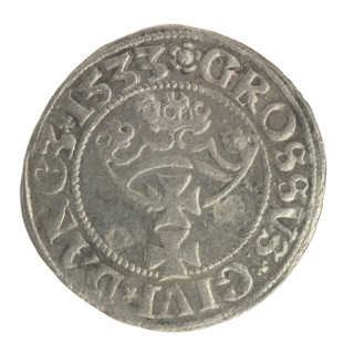 Gdansk grosz, Sigismund I the Old (King of Poland; 1506–1548). Obv.: Crowned male bust in profile