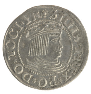 Gdansk grosz, Sigismund I the Old (King of Poland; 1506–1548). Polish coin, 1534. Obverse: Crowned