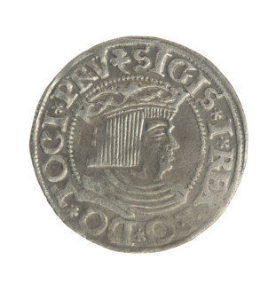 Gdansk grosz, Sigismund I the Old (King of Poland; 1506–1548). Obverse: Crowned male bust in