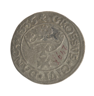 Gdansk grosz, Sigismund I the Old (King of Poland; 1506–1548). Obverse: Crowned male bust in