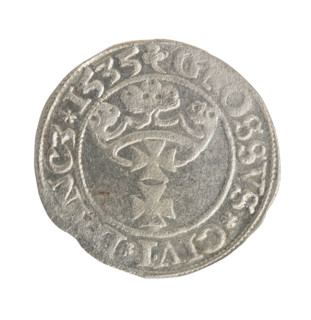Gdansk grosz, Sigismund I the Old (King of Poland; 1506–1548). Obverse: Crowned male bust in
