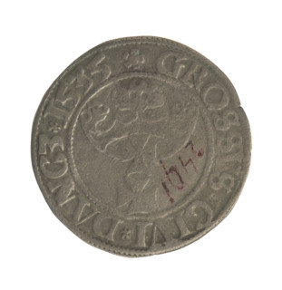 Gdansk grosz, Sigismund I the Old (King of Poland; 1506–1548). Obverse: Crowned male bust in