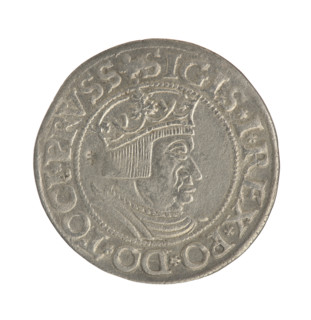 Gdansk grosz, Sigismund I the Old (King of Poland; 1506–1548). Polish coin, 1535. Obverse: Crowned
