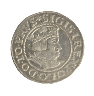 Gdansk grosz, Sigismund I the Old (King of Poland; 1506–1548). Obverse: Crowned male bust in